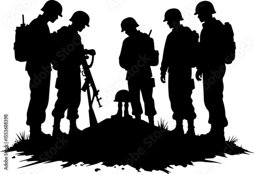 American Army Soldiers Advancing Up Hill Silhouette Vector Bundle
