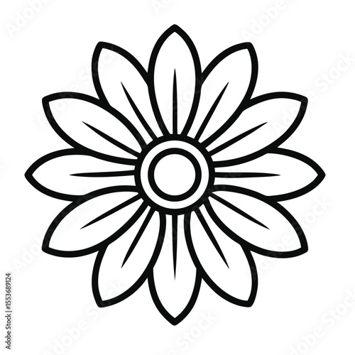 Daisy flower outline icon. Simple botanical vector line art for logo, spring, or kids' design