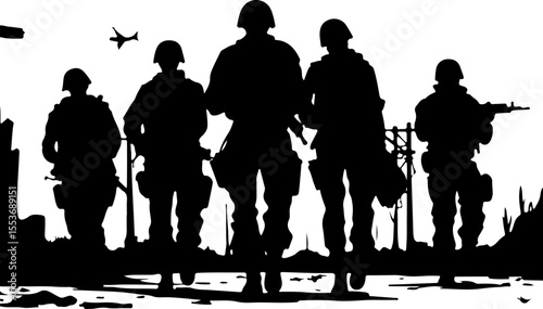 American Army Soldiers Advancing Up Hill Silhouette Vector Bundle