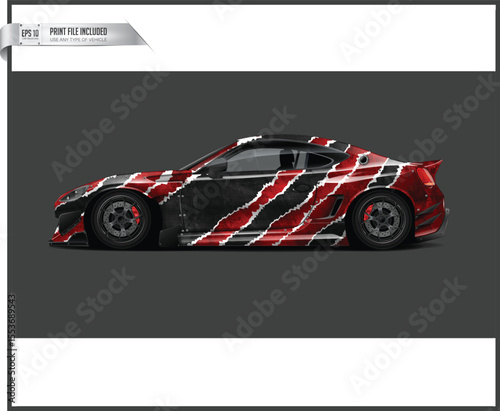 Red and White Racing Car Wrap Design Side