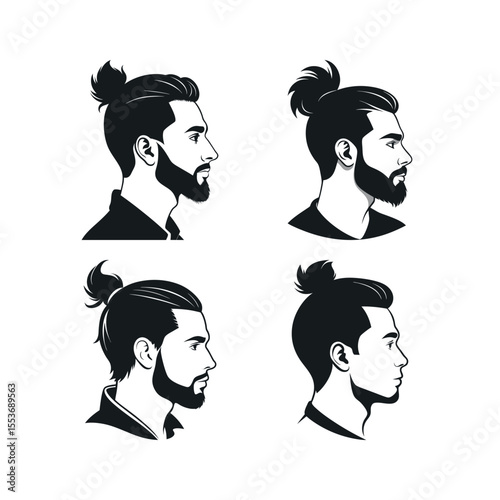 Silhouette vector of mans profile top knot haircut