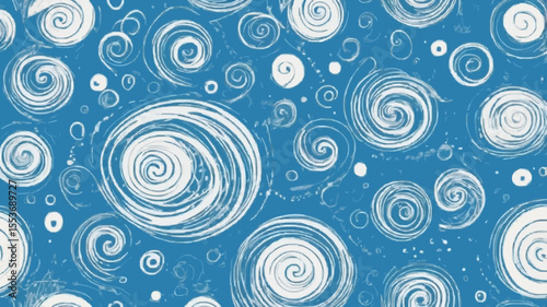 Seamless blue and white scribbles background.Seamless Floral background. Lilac and white isolated flowers and leaves on blue background. Vector.