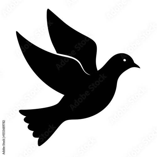 Flying Dove Silhouette in  Black and White 