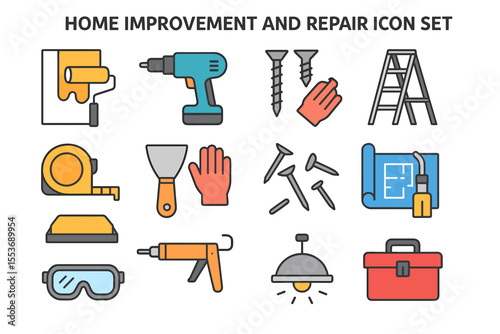 Comprehensive home improvement and repair tool icon set
