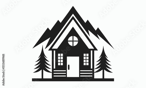 cabin silhouette icon, cottage vector illustration, rustic house graphic