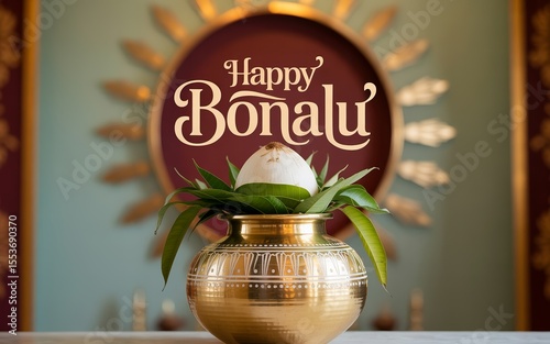 Happy Bonalu festival, Ethnic patterns and circular mandalas reflect Telangana's rich festival art style.
