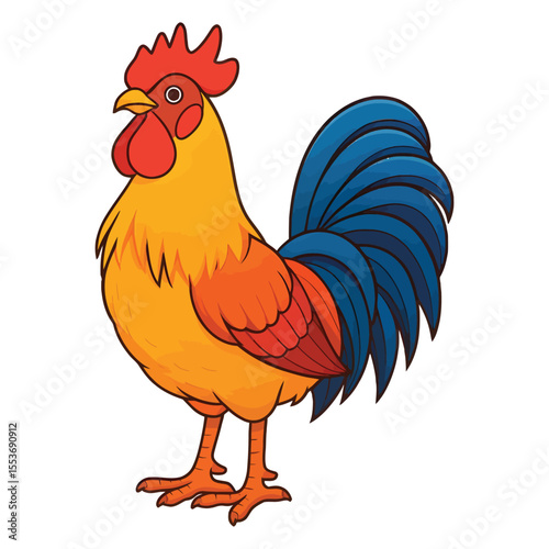 Vibrant Cartoon Rooster Farm Animal Illustration