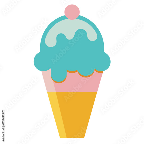 A scoop of refreshing ice cream in a cone isolated on white background