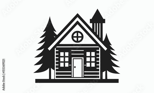 cabin silhouette icon, cottage vector illustration, rustic house graphic