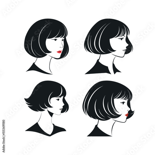Silhouette vector set of woman with bob cut hairstyle
