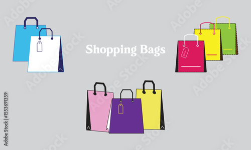 Collection of colorful shopping bags with tags indicating best sellers on a neutral background