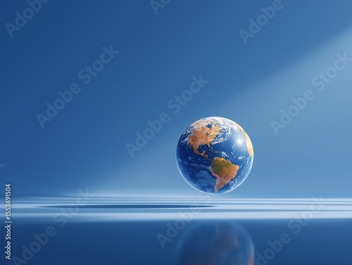 Earth in the Blue: A mesmerizing portrayal of planet earth suspended amidst a sea of blue, reflecting the beauty and fragility of our home.