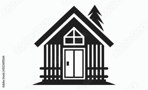 cabin silhouette icon, cottage vector illustration, rustic house graphic