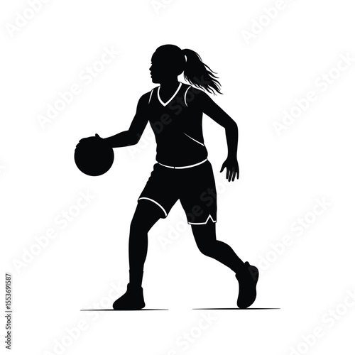 Silhouette of a Female Basketball Player Dribbling Action Pose Sports Graphic