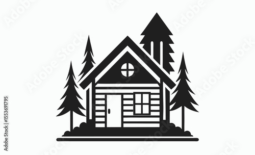 cabin silhouette icon, cottage vector illustration, rustic house graphic