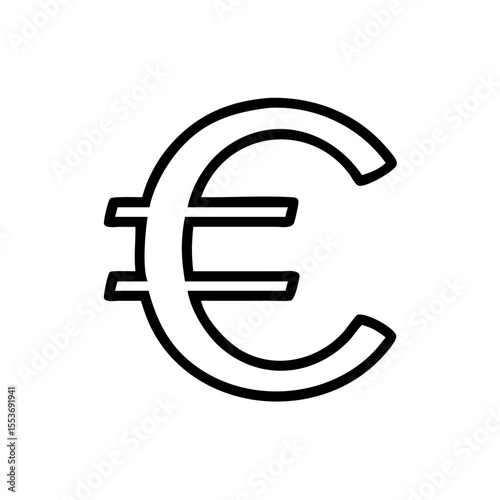 Minimalist black outline vector icon of the euro currency sign (€), symbolizing European finance, economy, and money. Clean design on a transparent background