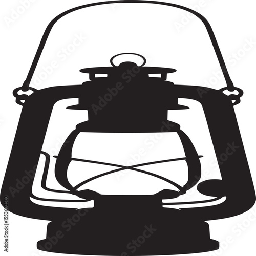 Vintage kerosene lantern black and white illustration for camping and outdoor adventure gear design on transparent background silhouette