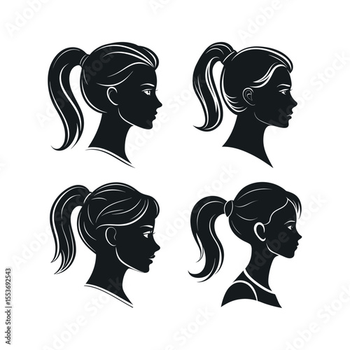 Silhouette vector set of woman with ponytail hairstyle2