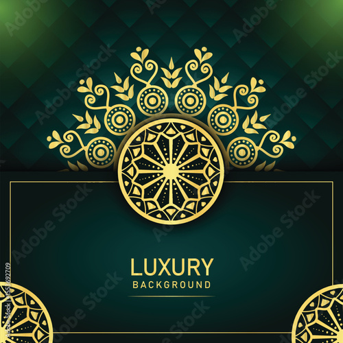 Luxury Mandala Background – Ornate Gold & Emerald Geometric Pattern Illustration	