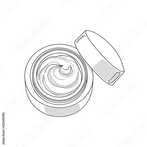Open round cosmetic jar top view line icon for skincare wellness design