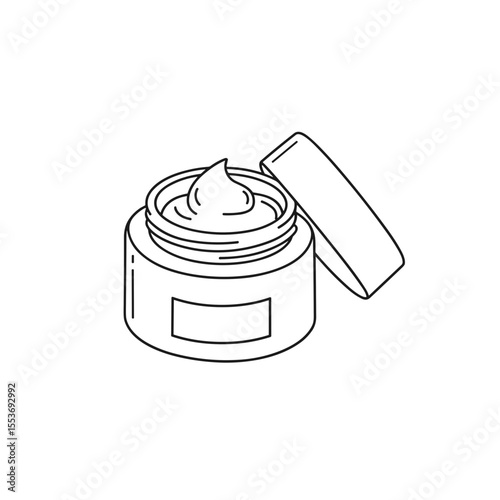 Open cosmetic cream jar line icon for beauty skincare wellness design