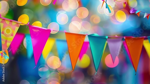 Soft outoffocus strings of colorful streamers and flags swaying in the breeze.