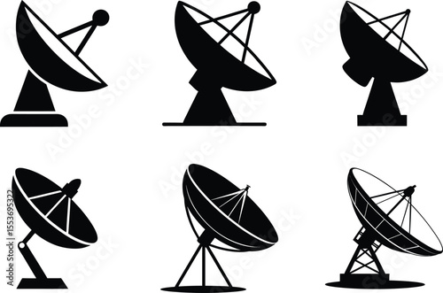Modern Satellite Dish Silhouette Bundle on Transparent Background