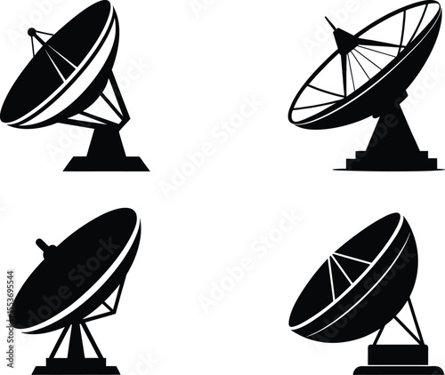 Flat Satellite Dish Silhouette Design on Clean Background