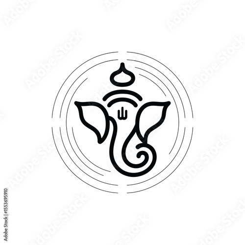 Simple line drawing of Lord Ganesha encircled by rings, suitable for cultural and spiritual designs, backgrounds, or prints.