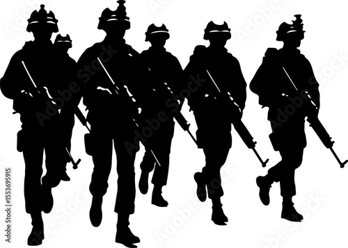 American Army Soldiers Advancing Up Hill Silhouette Vector Bundle