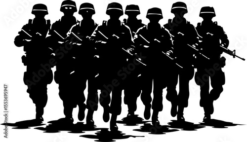 American Army Soldiers Advancing Up Hill Silhouette Vector Bundle