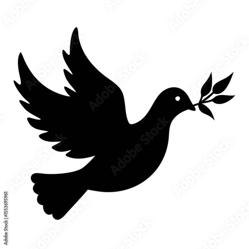 flying dove with olive branch black silhouettes 