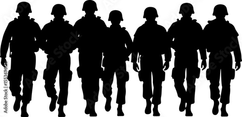 American Army Soldiers Advancing Up Hill Silhouette Vector Bundle