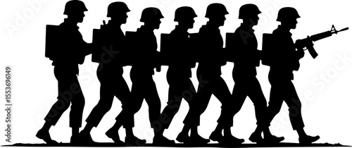 American Army Soldiers Advancing Up Hill Silhouette Vector Bundle