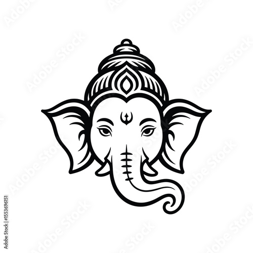 Line drawing of the hindu god ganeshas head suitable for cultural designs, religious illustrations, tattoos, and spiritual themes.