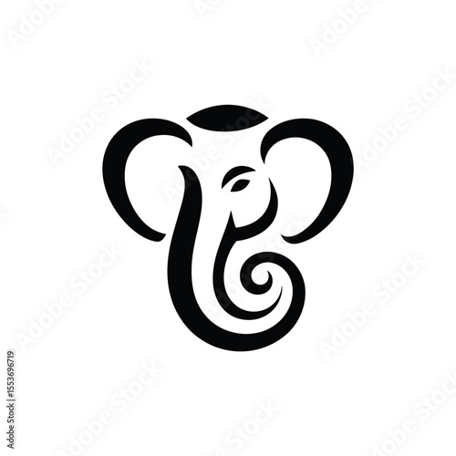 Stylized black image of the head of Ganesha, a Hindu deity. Suitable for spiritual designs, tattoos, and cultural projects.