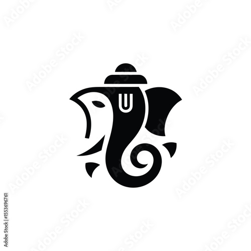 Stylized black silhouette of Hindu god Ganesha. Suitable for religious, cultural, spiritual, or mindfulness concepts in designs.