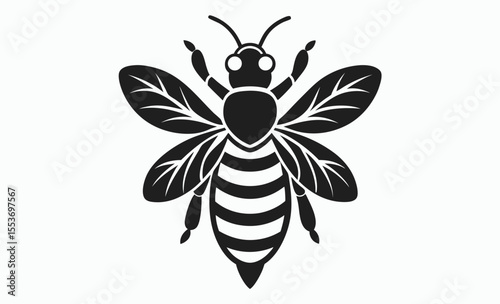 silhouette honey bee icon, insect vector symbol, black and white illustration