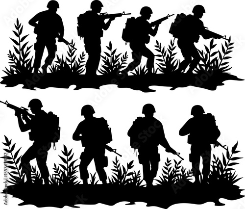 American soldiers military  army, advance Vector Bundle