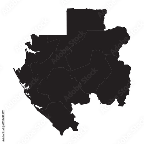 Detailed political and geographical map of Gabon with cities, borders, rivers, terrain, and regions