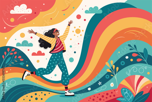 Colorful abstract shapes with vibrant, playful, and whimsical design — dynamic composition of geometric patterns with bold colors, movement, and fluid, imaginative expression

