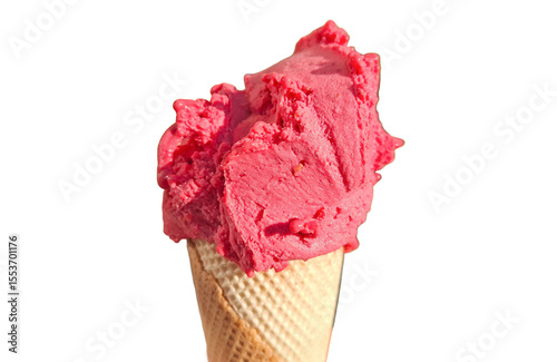 Raspberry ice cream isolated on white
