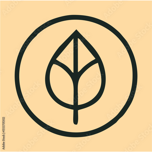 Minimal Leaf Emblem in Circular Frame – Eco-Friendly Botanical Vector Design, Clean and elegant leaf vector enclosed in a circular badge, ideal for sustainable branding and nature-inspired identity pr