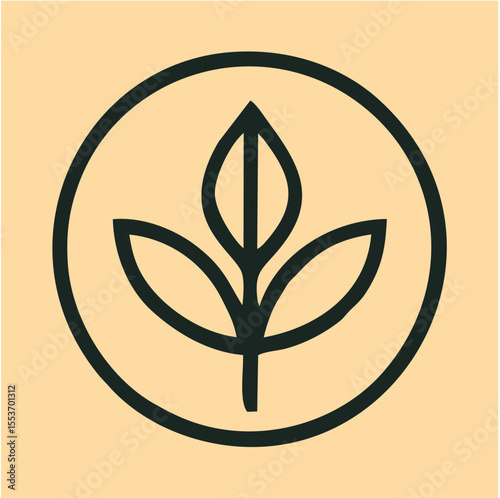 Minimalist Plant Emblem Logo with Bud and Leaves, A simple dark green plant with three leaves and a central bud enclosed in a circular frame, symbolizing growth, nature, and sustainability—ideal for o