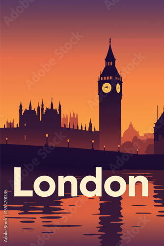 Big Ben at Sunset Along the River Thames.eps
