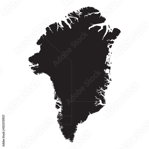 Detailed political and geographical map of Greenland with terrain, glaciers, coastline, cities, and regions