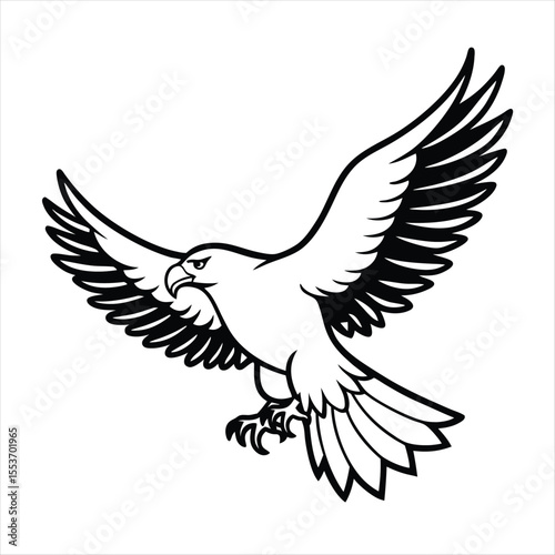 Black and white eagle illustration with wings spread, ai generator
