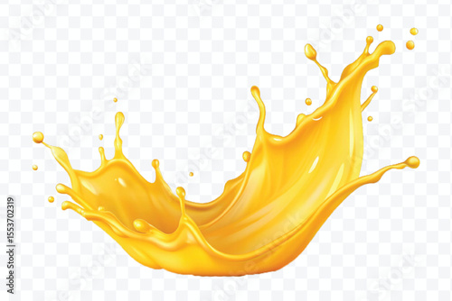 realistic 3d dynamic yellow or mango juice splash in curve style isolated on transparent background 