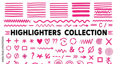 Pink Hand-Drawn Highlighters and Divider Collection  Graphic Design Elements