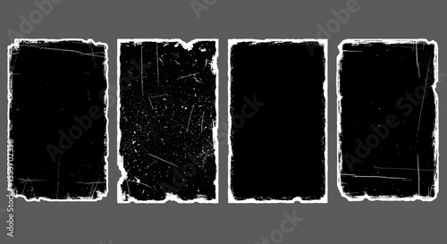 Torn Paper Texture Set of Four Black Grunge Frames